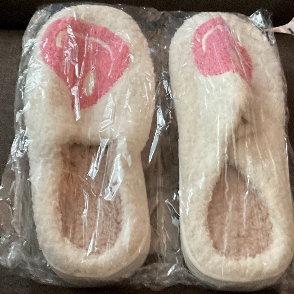 Cozy White and Pink Happy Face Slipper.